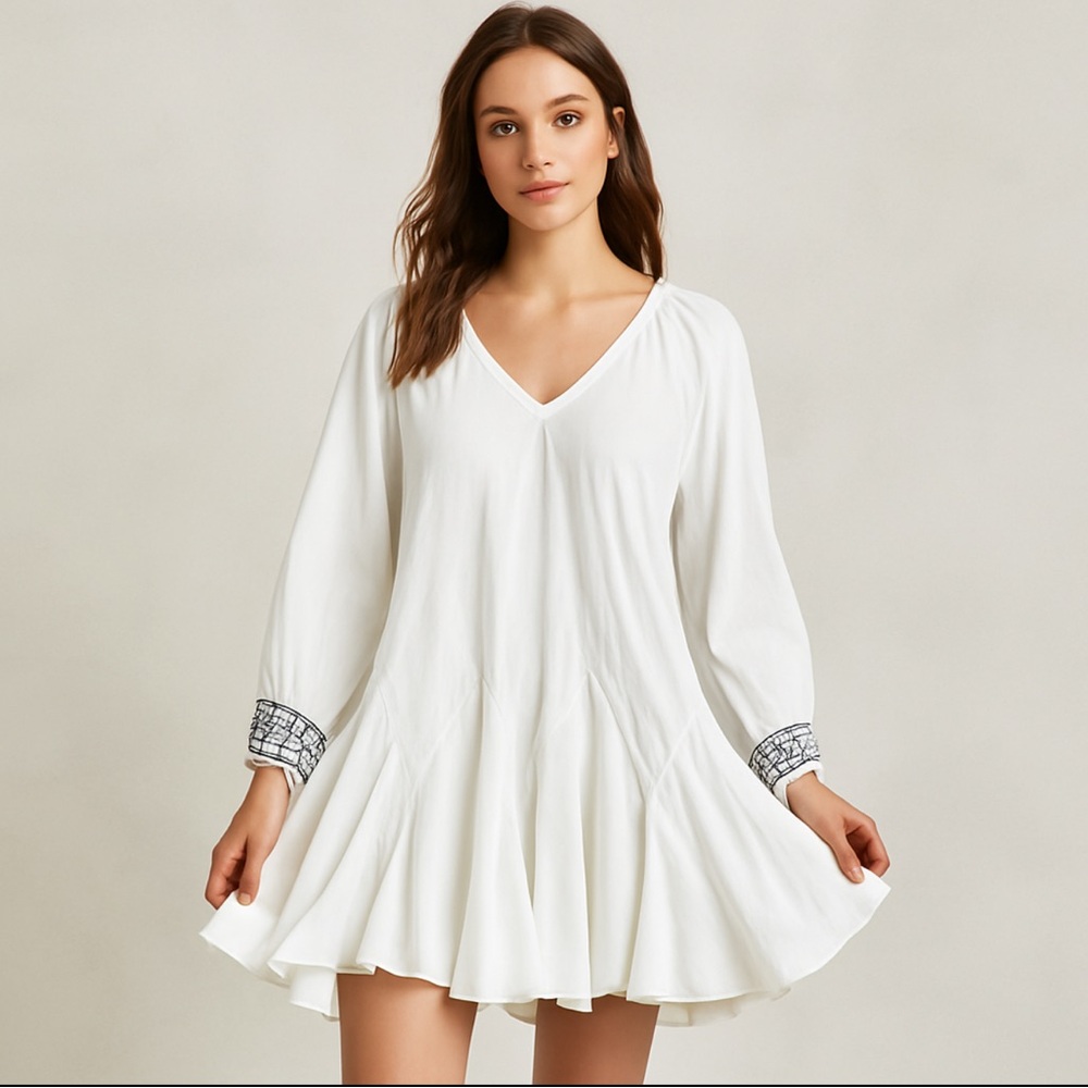Rhode Women’s Boho Fairy Cottage Core Cotton‎ puff embroidered Sleeve Large
